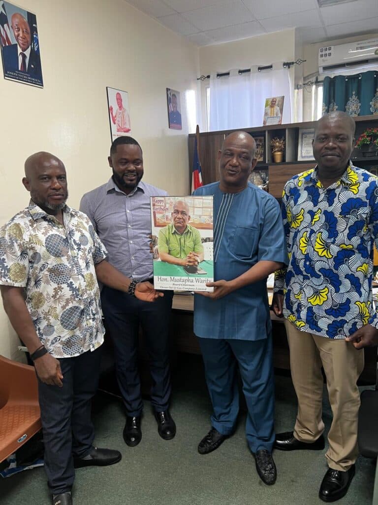Celebrating Board Chairman Hon. Mustapha Waritay's birthday with the leadership team.